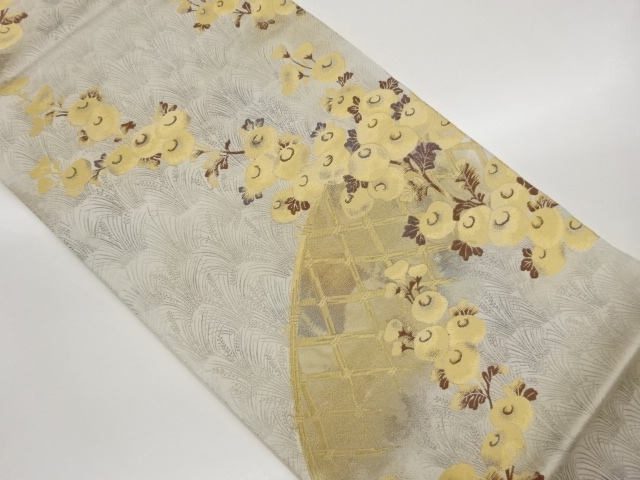 JAPANESE KIMONO / FUKURO OBI / WOVEN FENCE & KIKU 